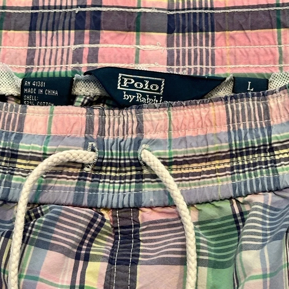 Polo by Ralph Lauren Men’s Pastel Plaid Swim Shorts Size Large
